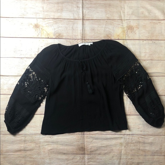 Astr Tops - Astr Black Blouse with Lace Sleeves